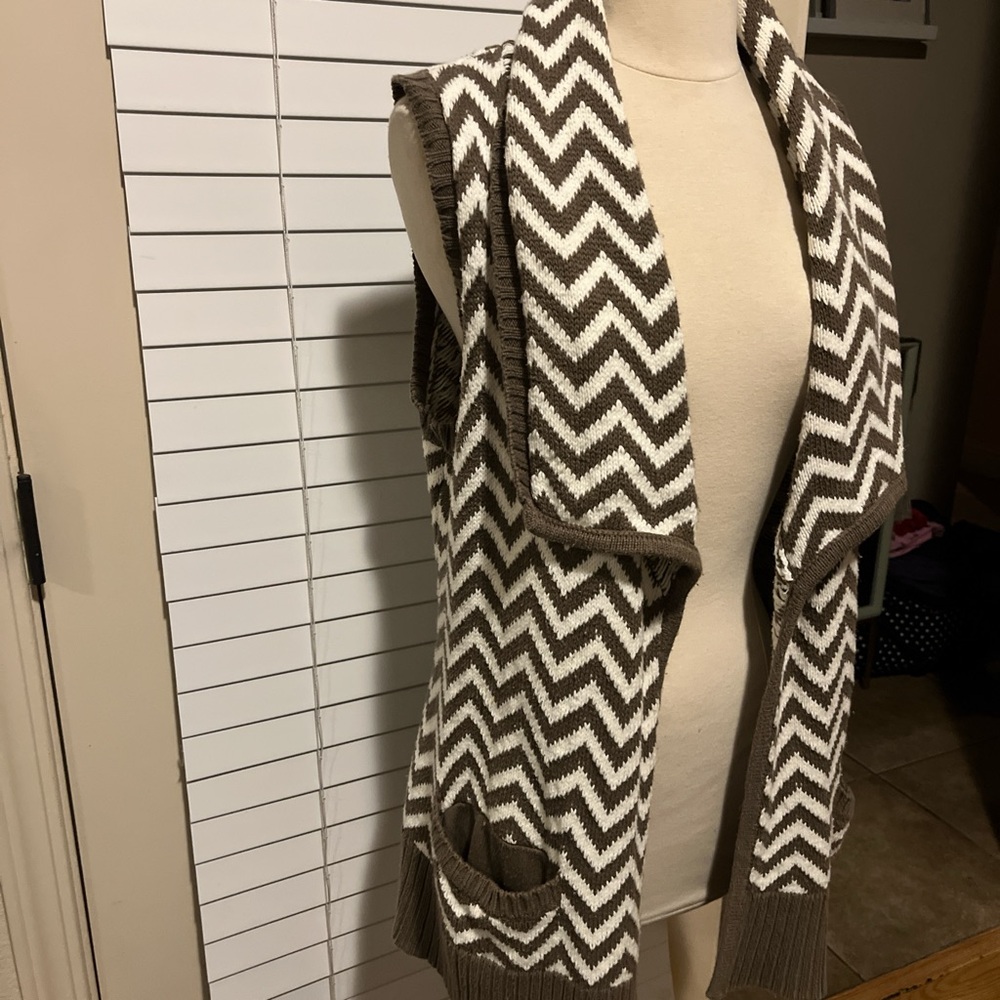 Brown and White Chevron Knit Vest